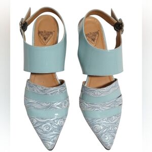 John Fluevog Vintage Art Deco Style Metallic Shimmer Pointed Slingback Heels 7.5